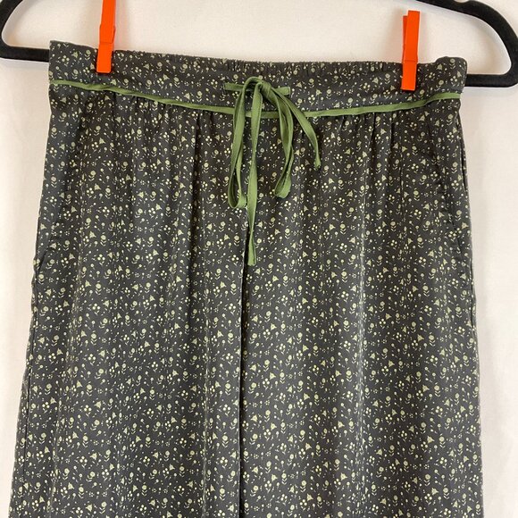 Bed to Brunch Pajama Set XS Black Green Print Tie Elastic Waist  Long Sleeve - Picture 12 of 16